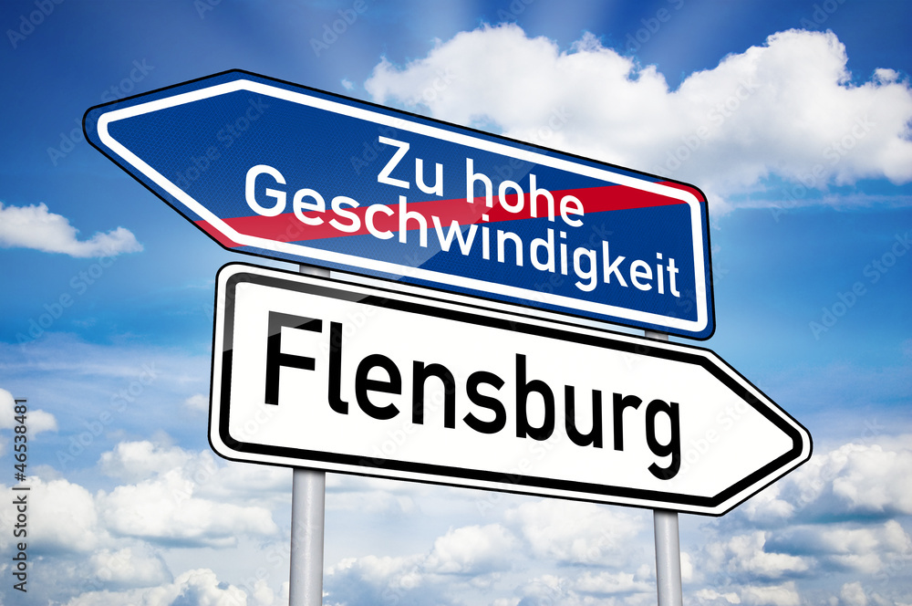 Wegweiser mit Geschwindigkeit und Flensburg Wegweiser mit Geschwindigkeit und Flensburg