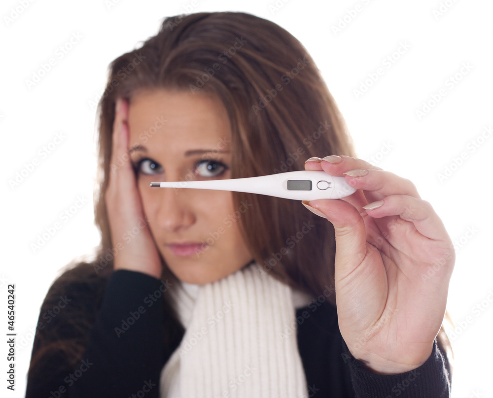girl with a thermometer on a white background girl with a thermometer on a white background