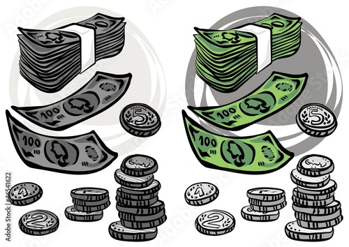 monety banknoty gotówka ilustracja finansowa