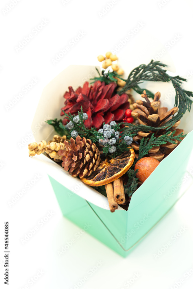 Christmas decoration with scented cones in a box