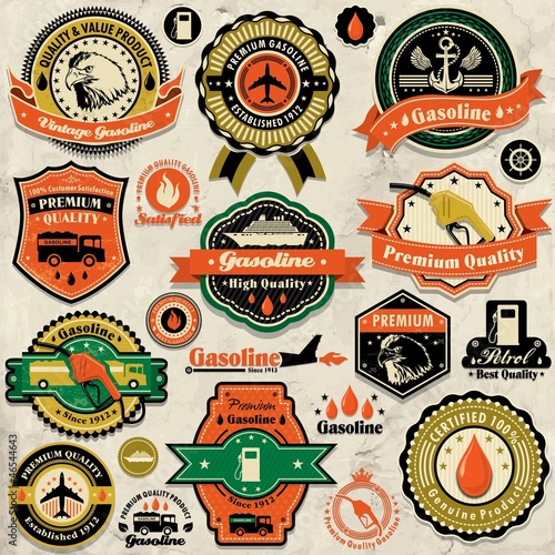 Vintage gasoline label set template