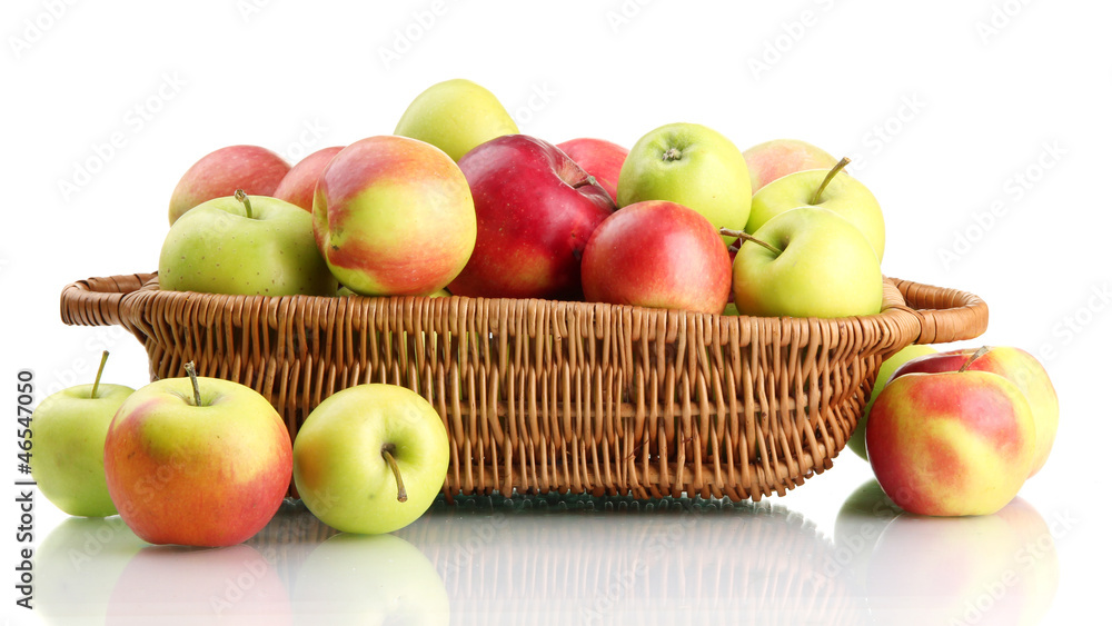 juicy apples in basket, isolated on white juicy apples in basket, isolated on white