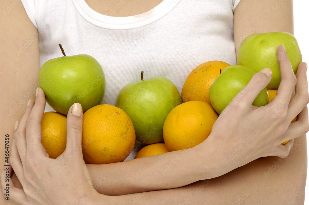 Portrait of young beauty woman holding fruit Portrait of young beauty woman holding fruit