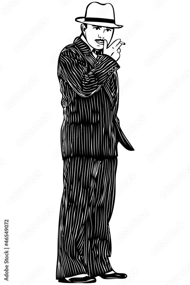 Fototapeta premium man with moustaches in the striped suit smokes