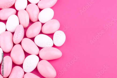 pink and white whole chocolate dragees