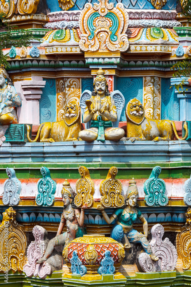 Sculptures on Hindu temple gopura (tower)