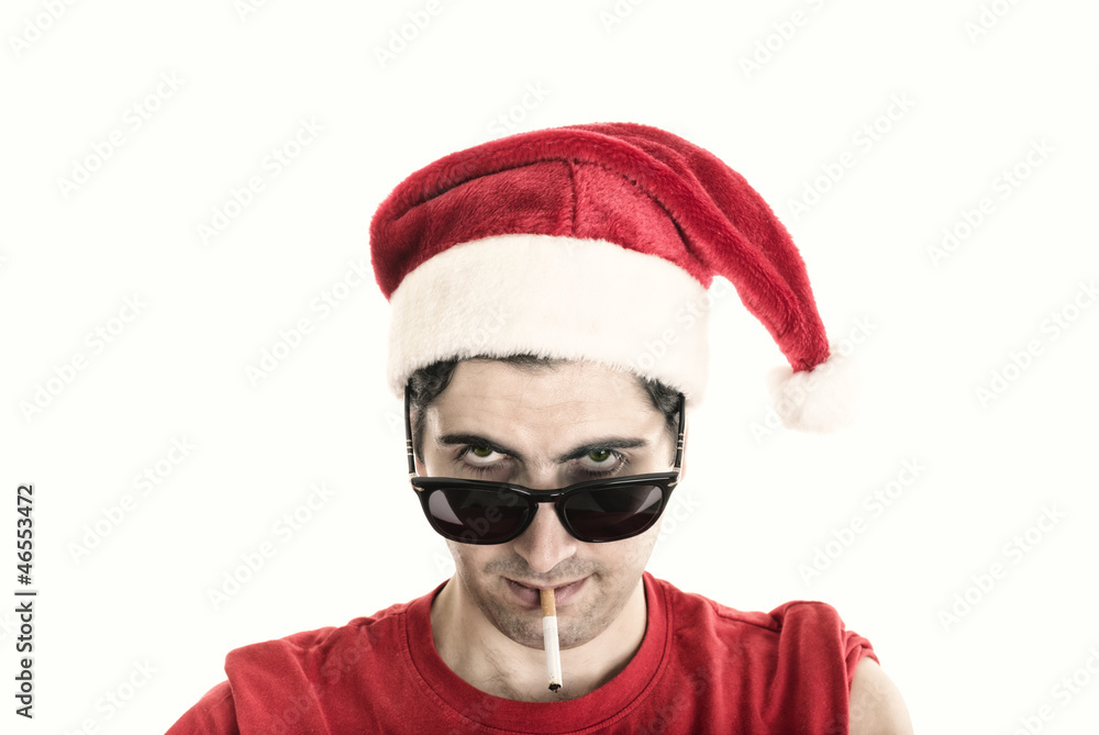 Bad Santa Claus with cigarette and sunglasses Bad Santa Claus with cigarette and sunglasses
