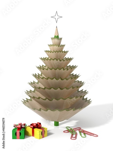 Christmas tree made with a pencil and its wooden shavings