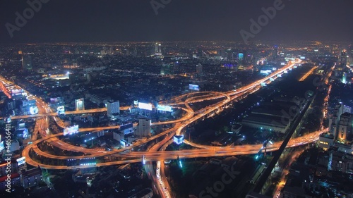 Bangkok Expressway and Highway top view at dusk, Thailand