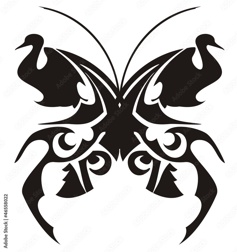Tribal butterfly tattoo, vector. Wing in the form of a bird Stock Vector |  Adobe Stock