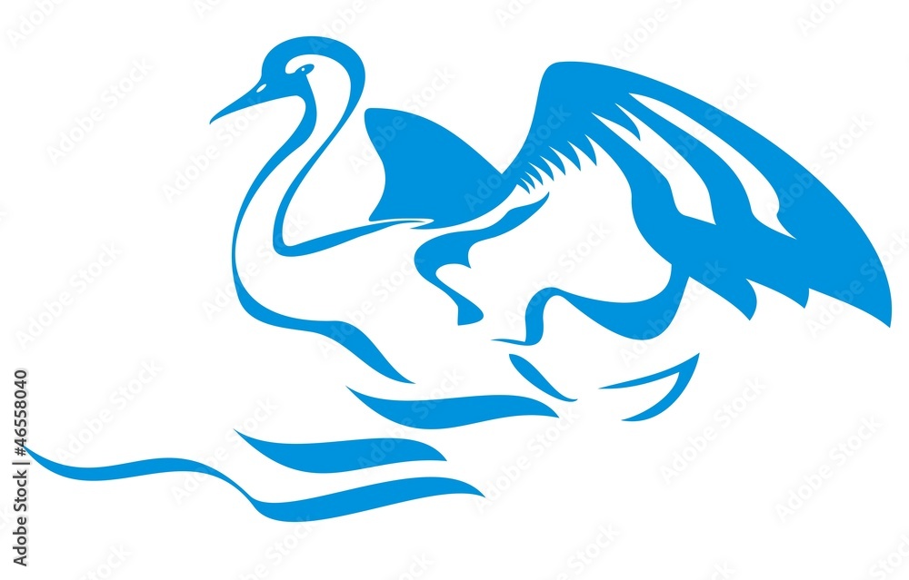 Vector swan with open wings jumps out of water Vector swan with open wings jumps out of water