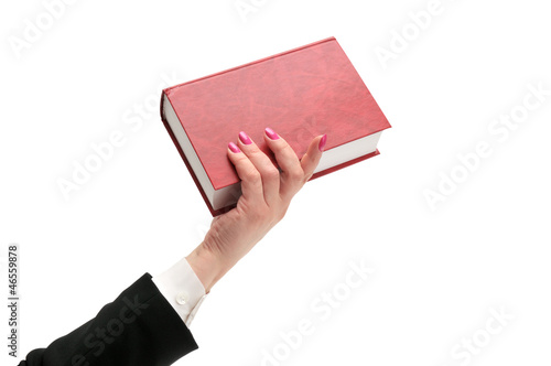 book in hand isolated on white background
