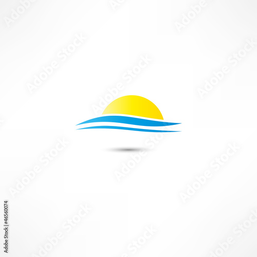 sea waves and rising sun vector illustration