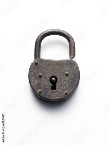 old padlock on white background