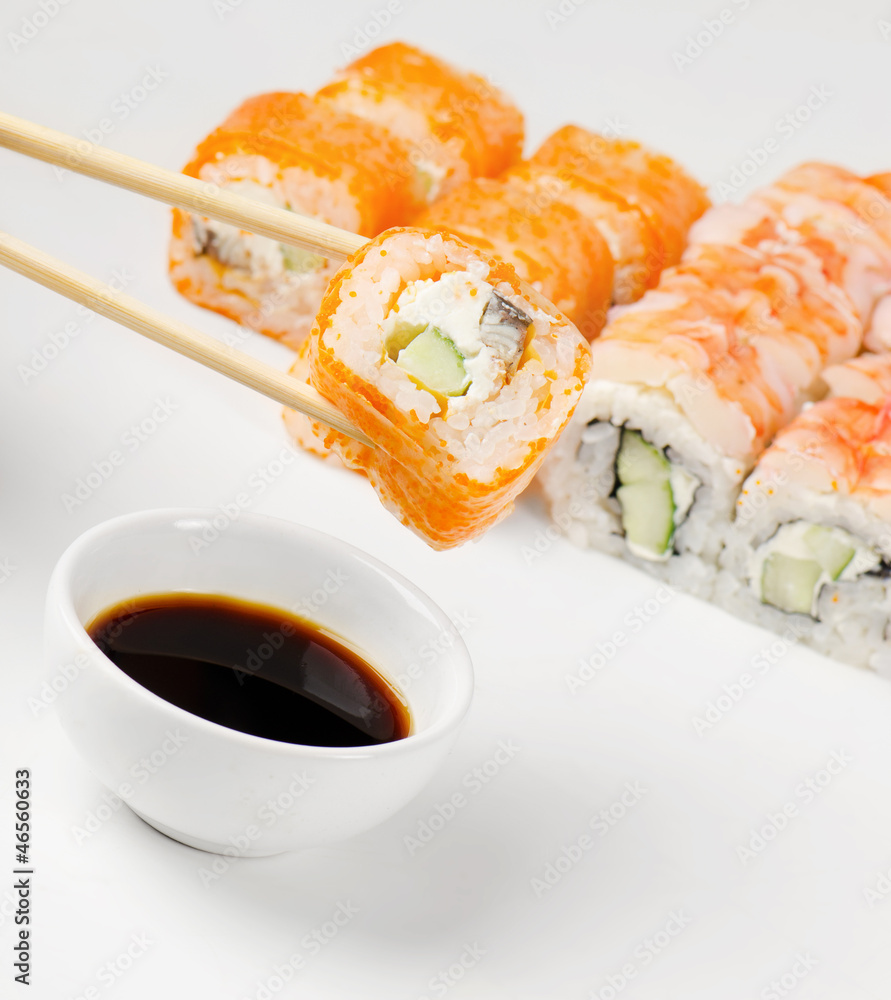 sushi on chopstick sushi on chopstick