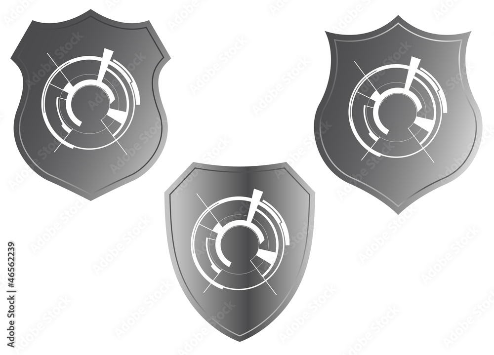 set of metall shields with abstract techno illustration