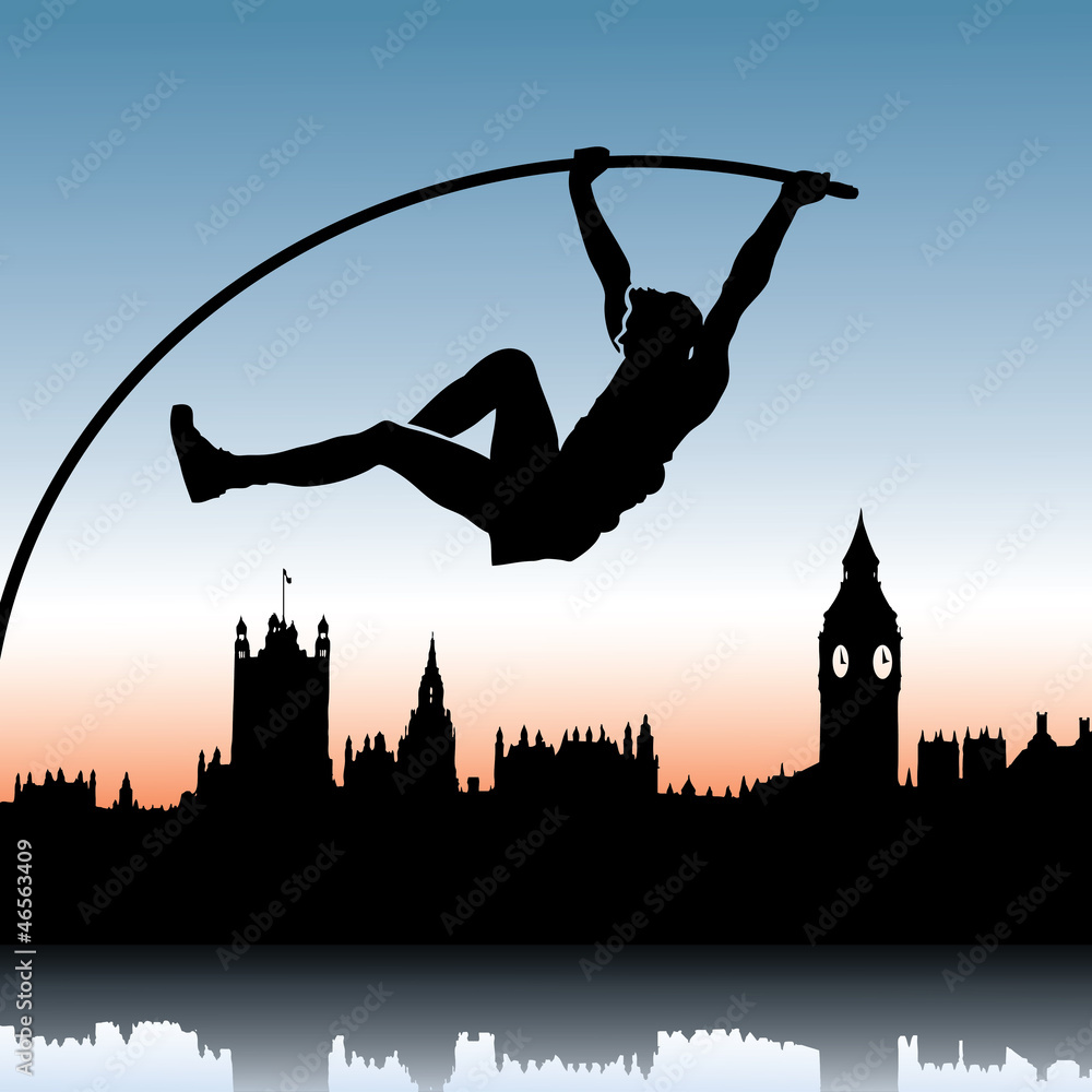 Fototapeta premium Pole vault over London skyline