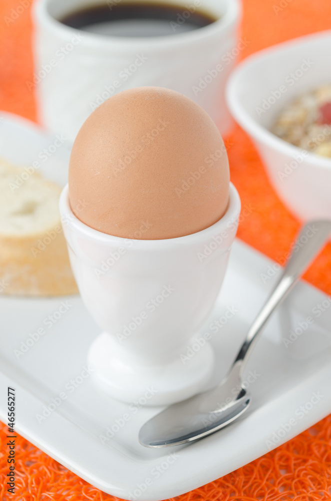 Breakfast with eggs, toast, cereal and coffee Breakfast with eggs, toast, cereal and coffee