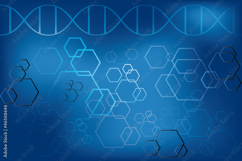 DNA strand and abstract atoms on light blue background DNA strand and abstract atoms on light blue background