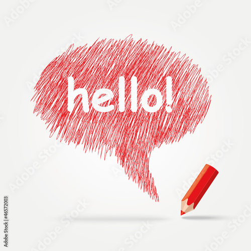 Hand-drawn, colorful speech bubble
