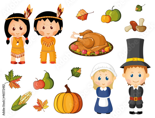 Illustrated set of thanksgiving icons