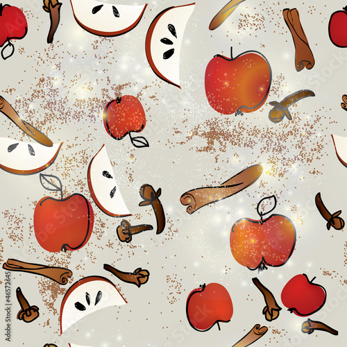 Apple strudel / Seamless pattern with strudel ingredients