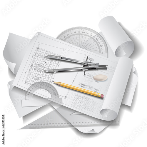 Architectural background with drawing tools