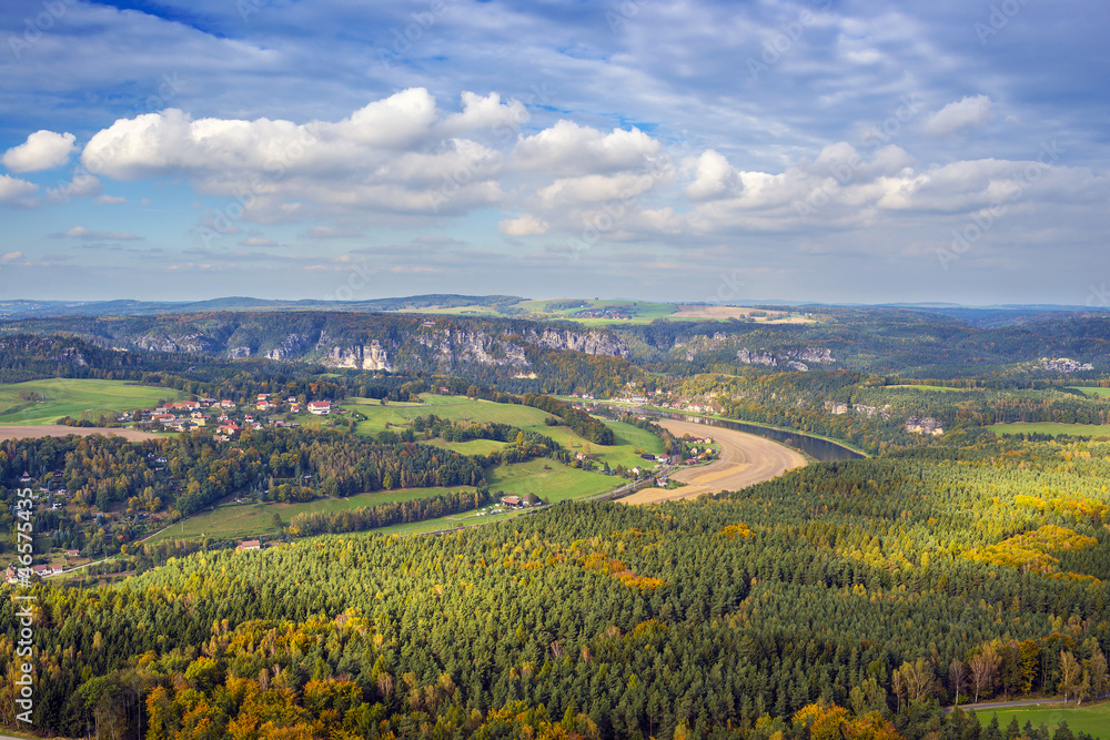 Landscape with river Elbe in Saxony Switzerland