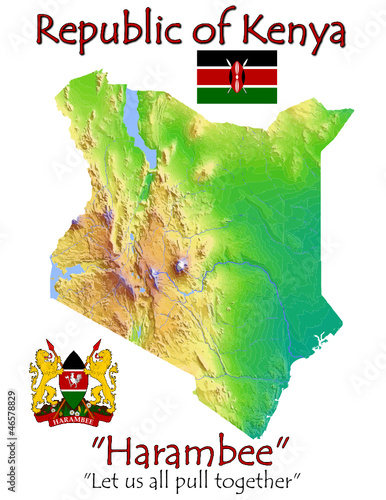 Kenya Africa national emblem map symbol motto