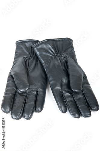 A Pair of black men's leather gloves isolated on white.