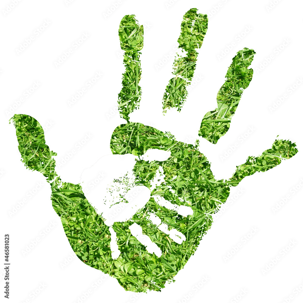 Conceptual hand print made of fresh green grass isolated Conceptual hand print made of fresh green grass isolated