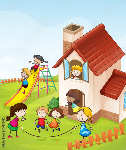 kids and a house