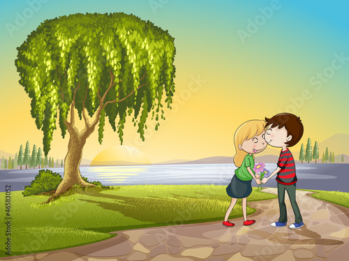 a boy and a girl in nature