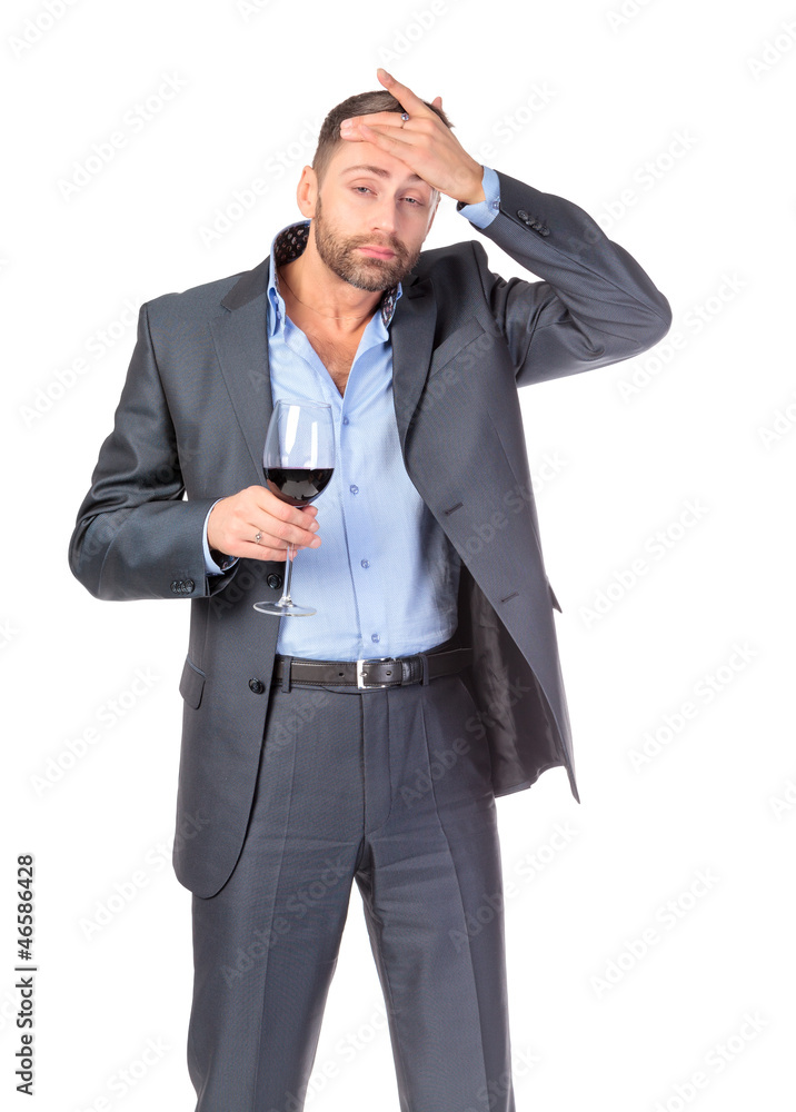 Portrait of thoughtful business man with glass wine Portrait of thoughtful business man with glass wine