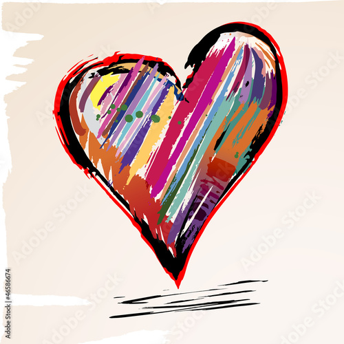 love concept, colorful heart with paint strokes, grungy style