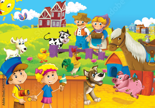 Fototapeta Naklejka Na Ścianę i Meble -  The farm illustration for kids - happy and educational