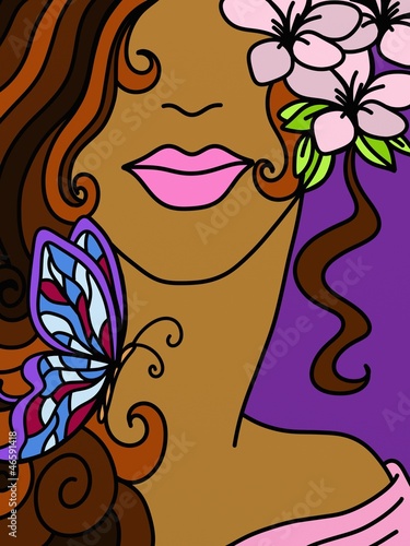 viso di donna con farfalla