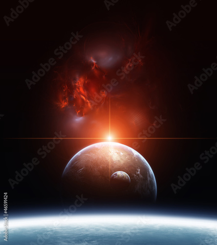 Earth with Planets and Red Nebula on background #46591424