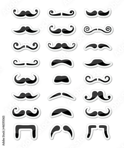 Moustache / mustache icons isolated set as labels