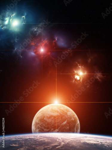 Wallpaper Mural Planet System with colorful nebula on background Torontodigital.ca