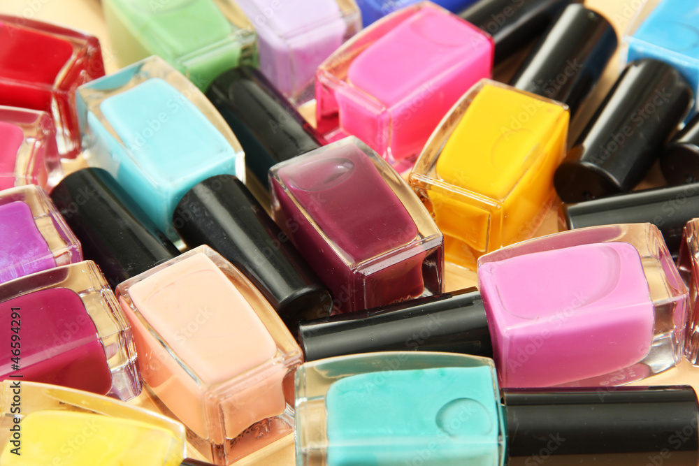 Group of bright nail polishes, close up Group of bright nail polishes, close up