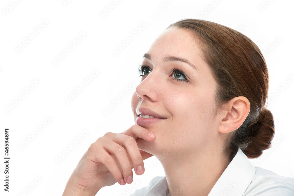 Beautiful thoughtful woman looking up Beautiful thoughtful woman looking up