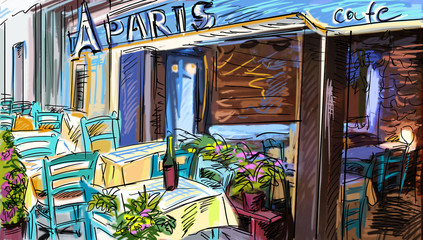 Fototapete Abbildung Paris Charmantes Pariser Viertel als Zeichnung  © ZoomTeam