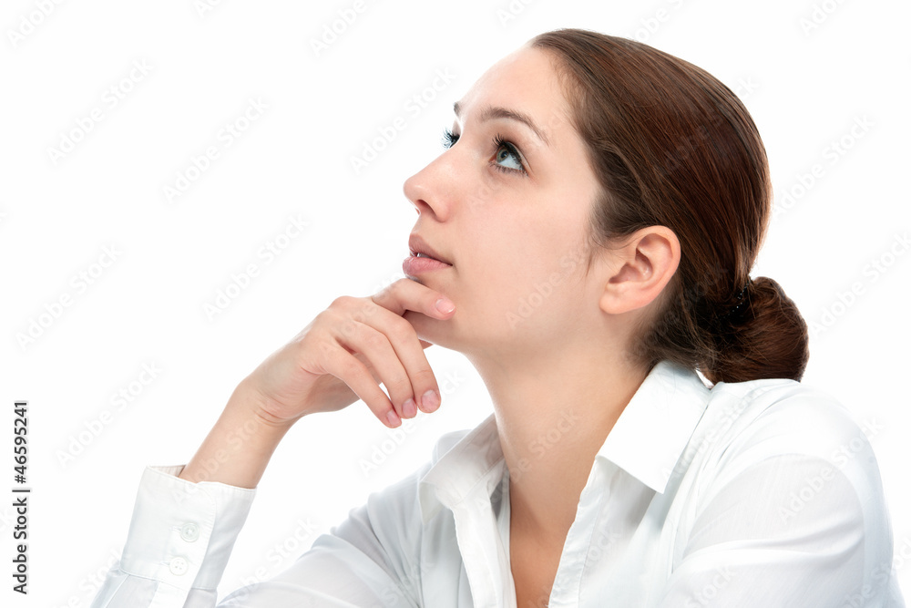 Beautiful thoughtful woman looking up Beautiful thoughtful woman looking up