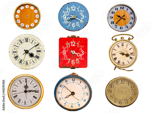 nine ancient clock dial isolated on white