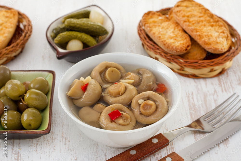 marinated mushrooms, cucumbers and olives marinated mushrooms, cucumbers and olives