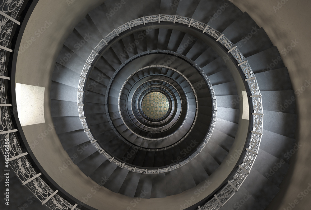 10'th floor of vintage spiral staircase