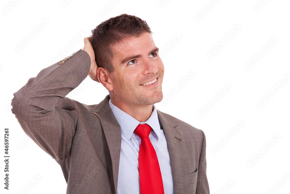 pensive business man looking away pensive business man looking away