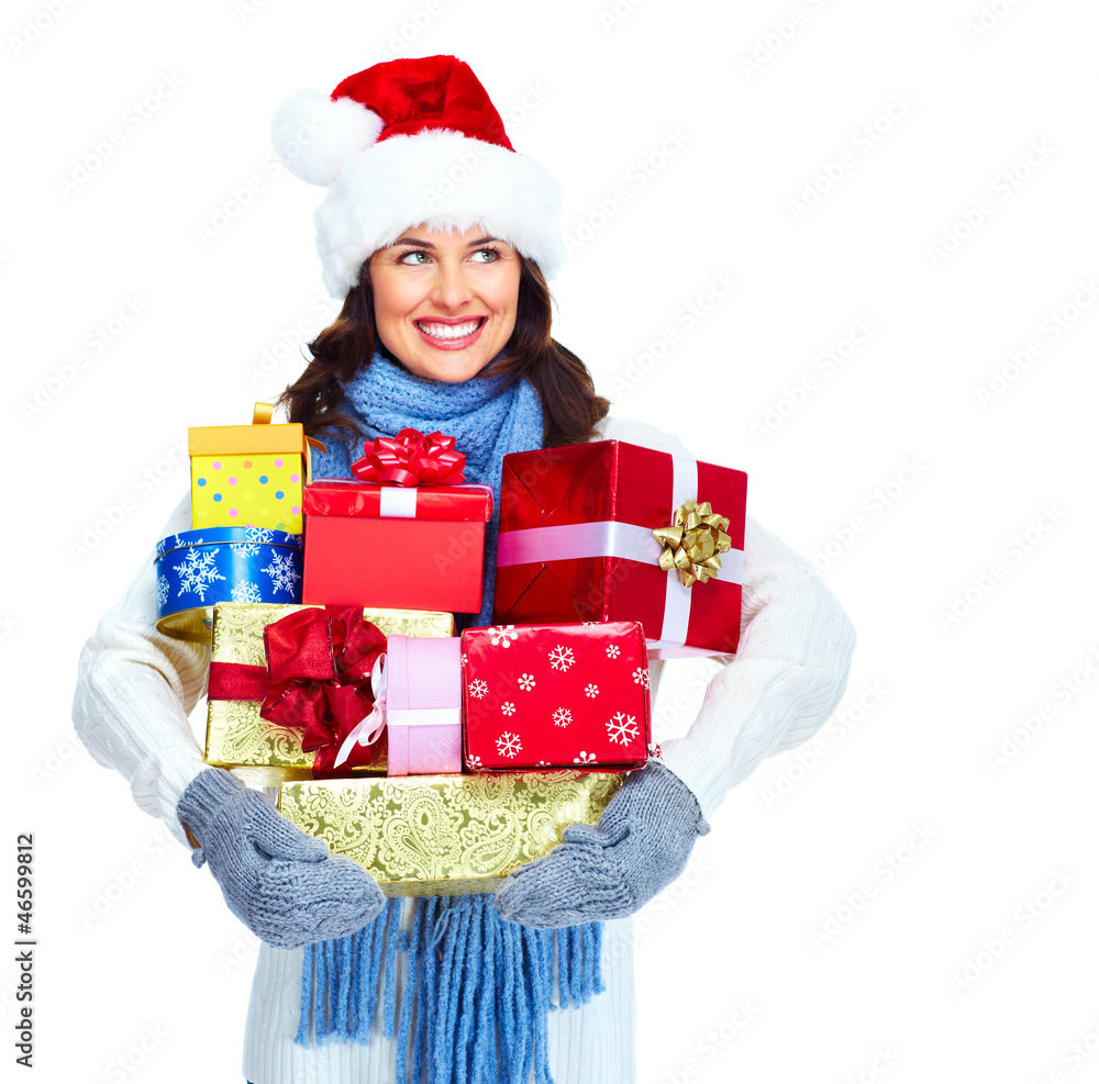 Santa helper Christmas girl with a presents. Santa helper Christmas girl with a presents.