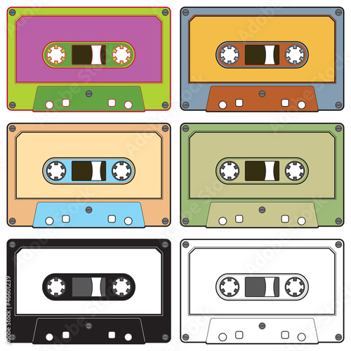 Audio tapes, Realistic illustration of colorful radio cassettes tapes, vector